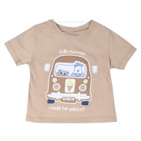 تیشرت شورت اسپرت طرح اتوبوس رنگ خاکی پاپو papo