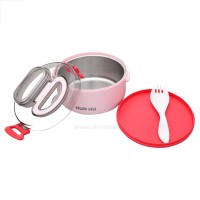 ظرف غذا استیل یک طبقه رنگ صورتی خارجی