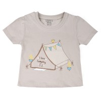 تیشرت شورت دخترانه طرح خونه رنگ کرمی پاپو