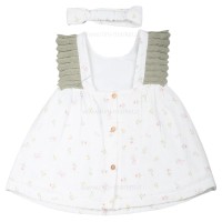 پیراهن دخترانه مدل ترگل طرح گل لاله رنگ سفید ایندیگو indigo