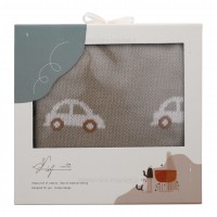 پتو بافت کلاه دار طرح ماشین رنگ کرم لیزا lisa