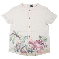 شومیز شورت پسرانه مدل دانی طرح دایناسور رنگ سبز ایندیگو indigo