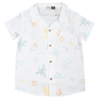 شومیز شورت پسرانه مدل هاوایی طرح ابر رنگ سفید ایندیگو indigo