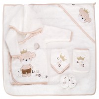 سرویس حوله 5 تیکه طرح خرس و تاج کرمی مادرکر