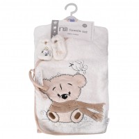 سرویس حوله 5 تیکه طرح خرس و جوجه رنگ کرمی مادرکر