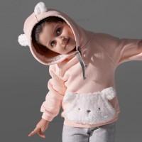 هودی شلوار دخترانه طرح خرس رنگ صورتی طوسی پاپو Papo