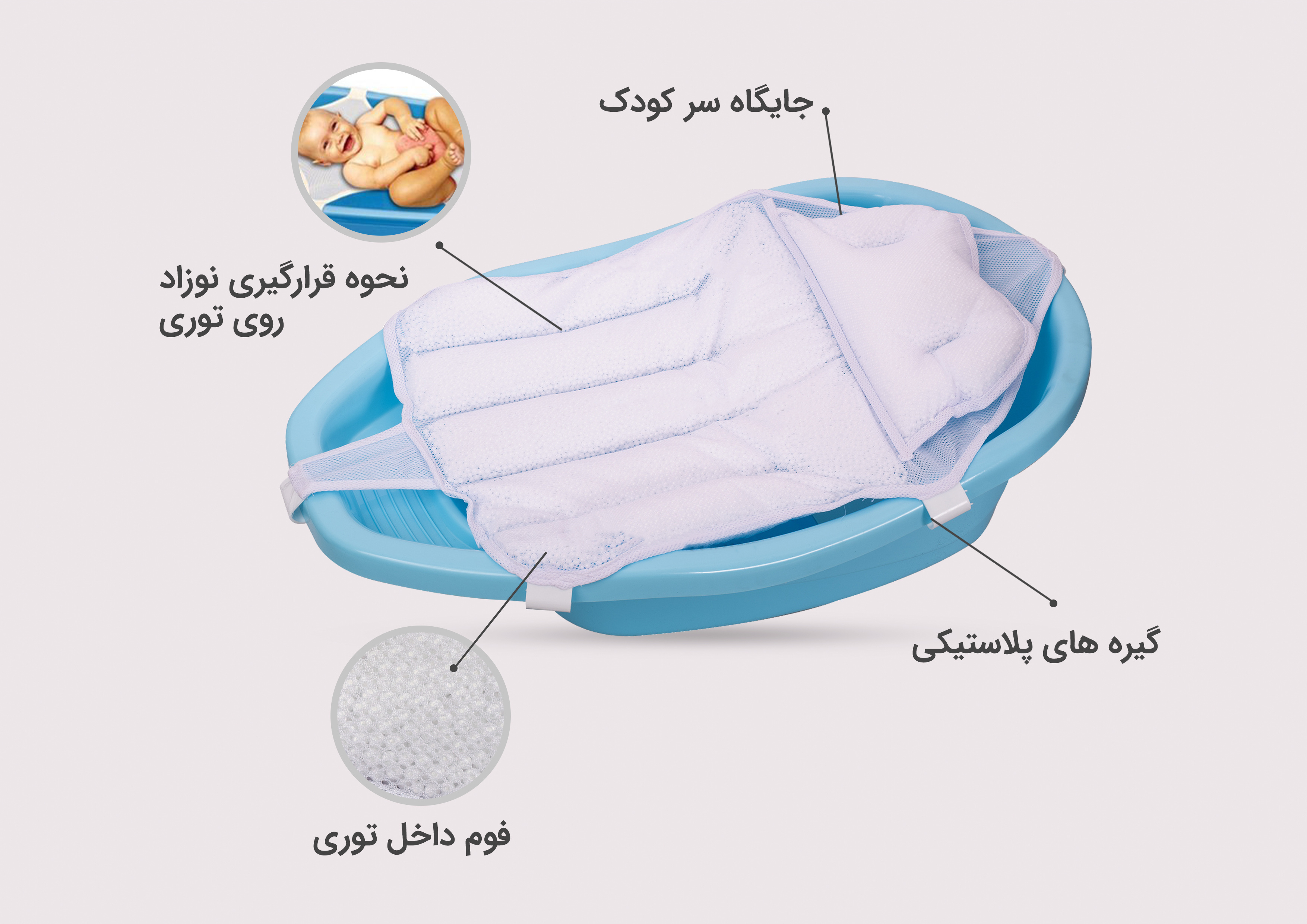 ویژگی توری وان فوم دار رنگ سفید برند Minidamla