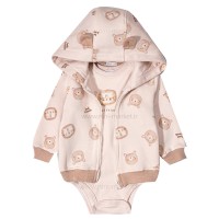 سه تیکه پسرانه طرح خرس و شیر رنگ کرم – شکلاتی پاپو Papo