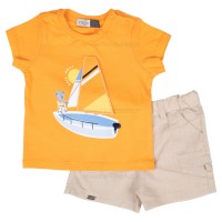 تیشرت شورت پسرانه طرح قایق رنگ نارنجی ایندیگو Indigo