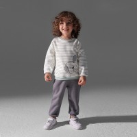 بلوز شلوار پسرانه طرح سگ راه راه رنگ سبز و طوسی پاپو Papo