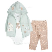 سه تیکه دخترانه طرح گل و خرگوش رنگ سبز نیلی nili