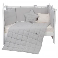 ست روتختي 8 تيکه طرح مرغابي پارچه موسلين رنگ طوسي ايسيز Isiz