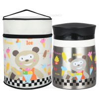 فلاسک غذای 600 میل کیف دار طرح حیوانات خرس رنگ استیل pinkah