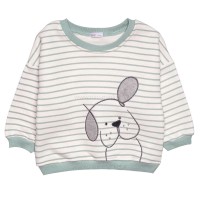 بلوز شلوار پسرانه طرح سگ راه راه رنگ سبز و طوسی پاپو Papo