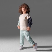 بلوز شلوار پسرانه طرح میکی موس رنگ کرم سبز پاپو Papo