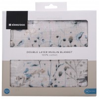 دورپیچ نخی دولایه طرح گل رنگ طوسی کیکابو